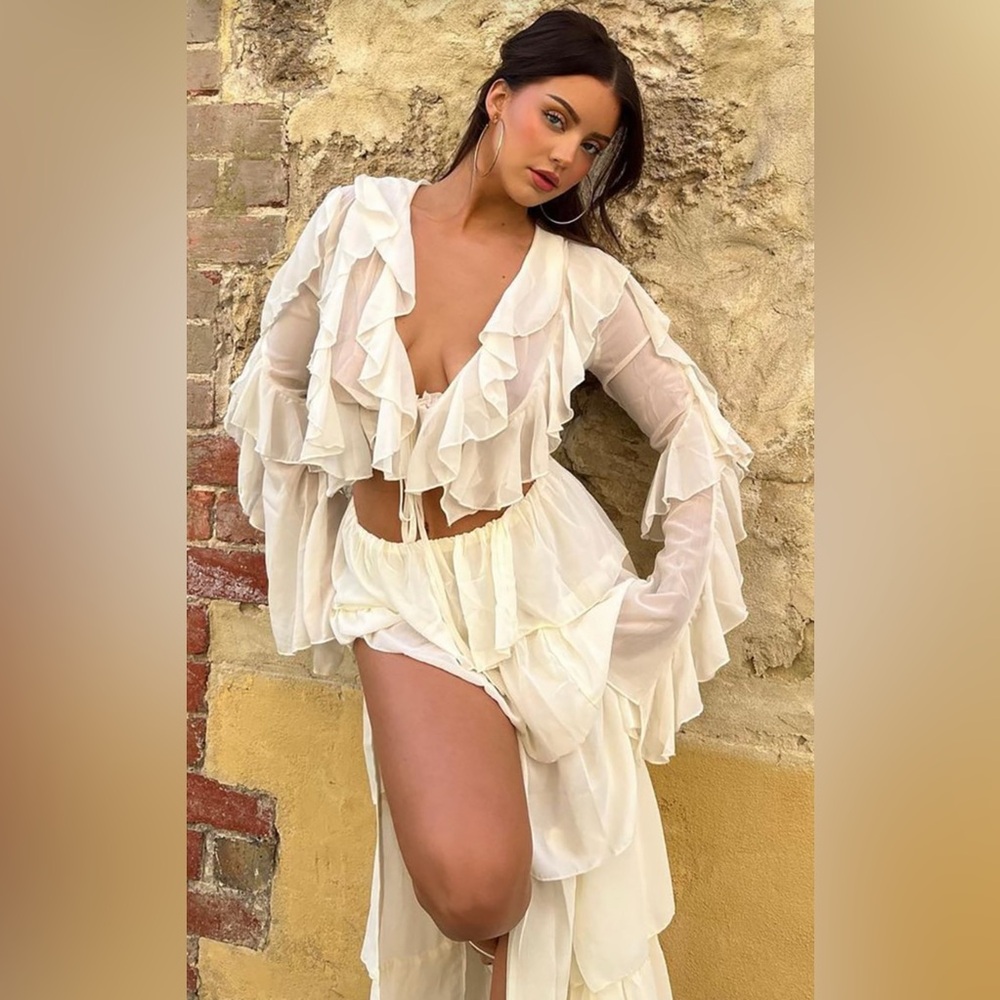 Ruffled Sheer White ruffled top
